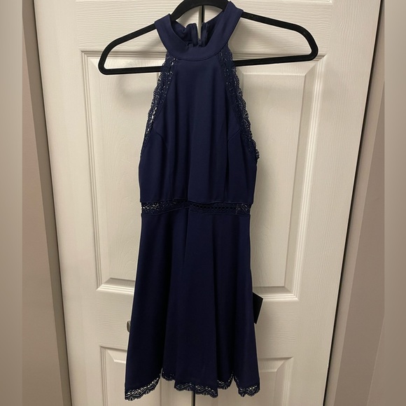 NWT Lulus Reach Out My Hand Navy Skater Lace Dress - Picture 3 of 3